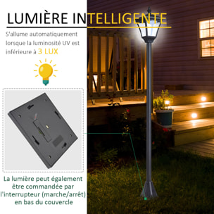 Outsunny Luminaire extérieur solaire lampadaire lanterne classique LED 10 Lm dim. 15L x 15l x 120H cm noir