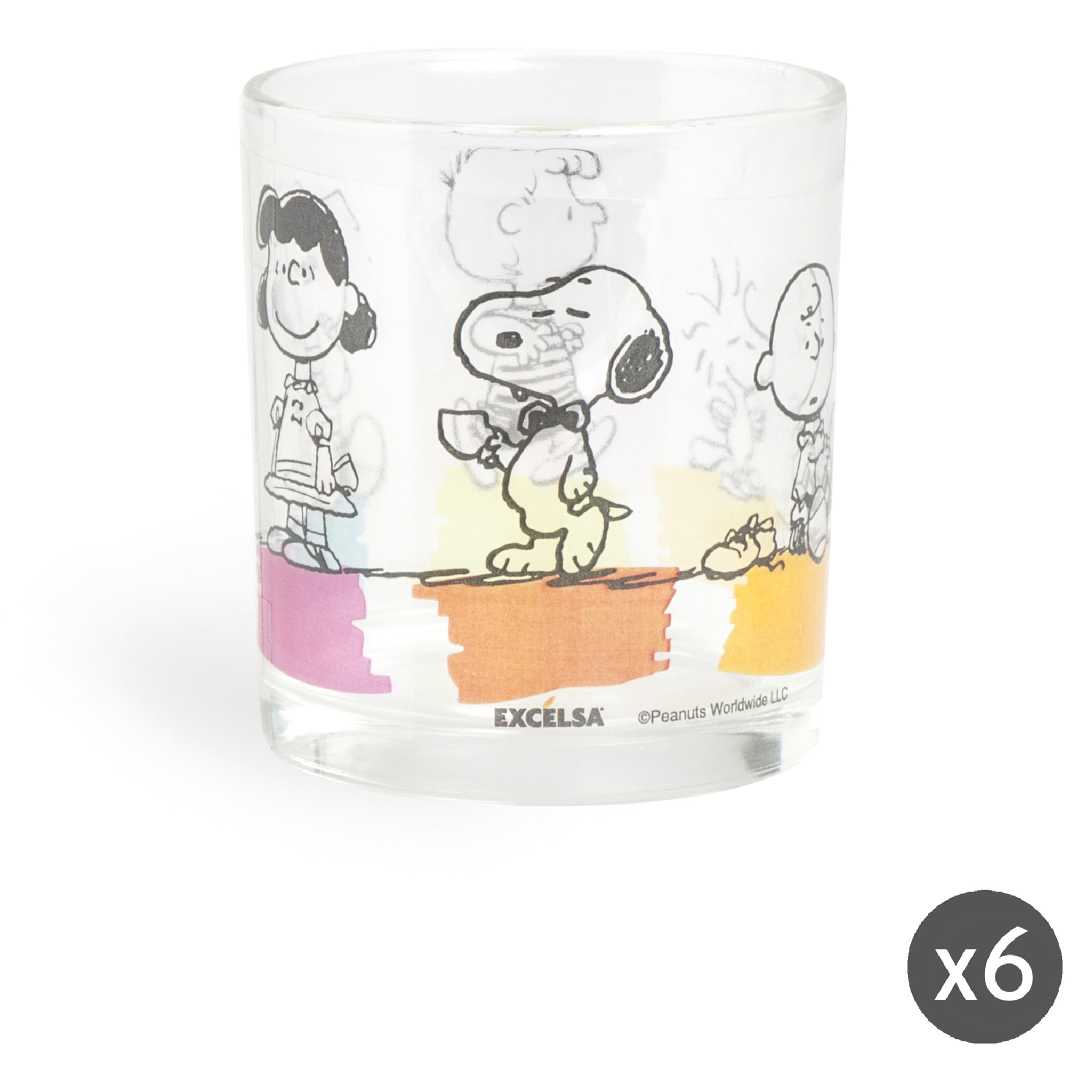 Set 6 Bicchieri Excelsa – Peanuts, Vetro Multicolore