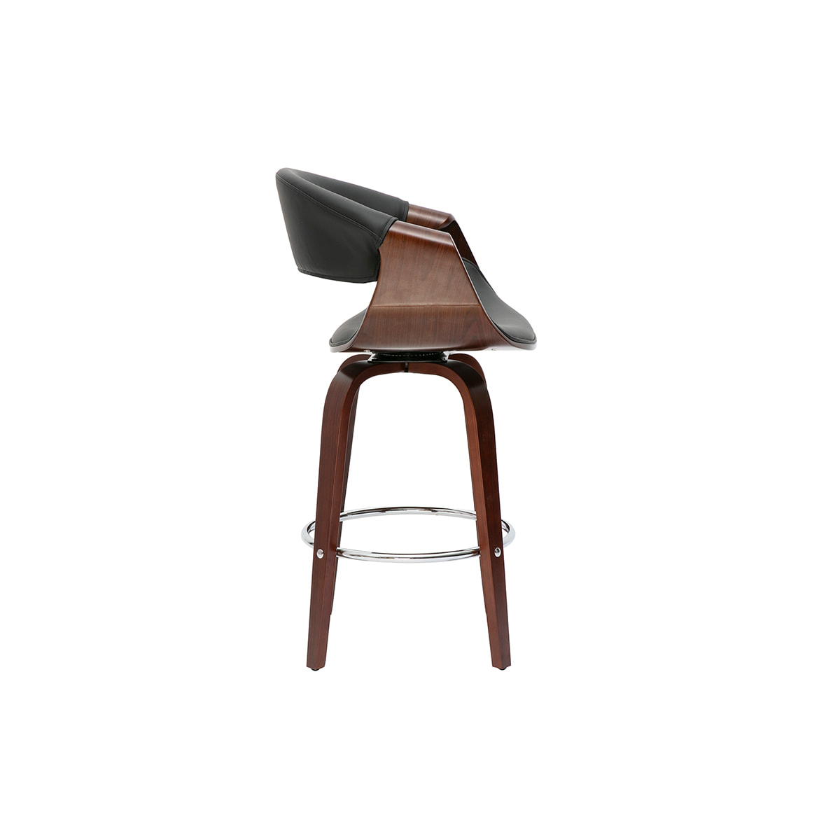 Tabouret de bar design noir et bois foncé 65 cm pivotant 360° ARAMIS