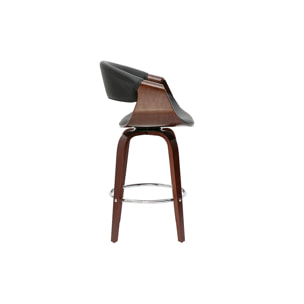 Tabouret de bar design noir et bois foncé 65 cm pivotant 360° ARAMIS