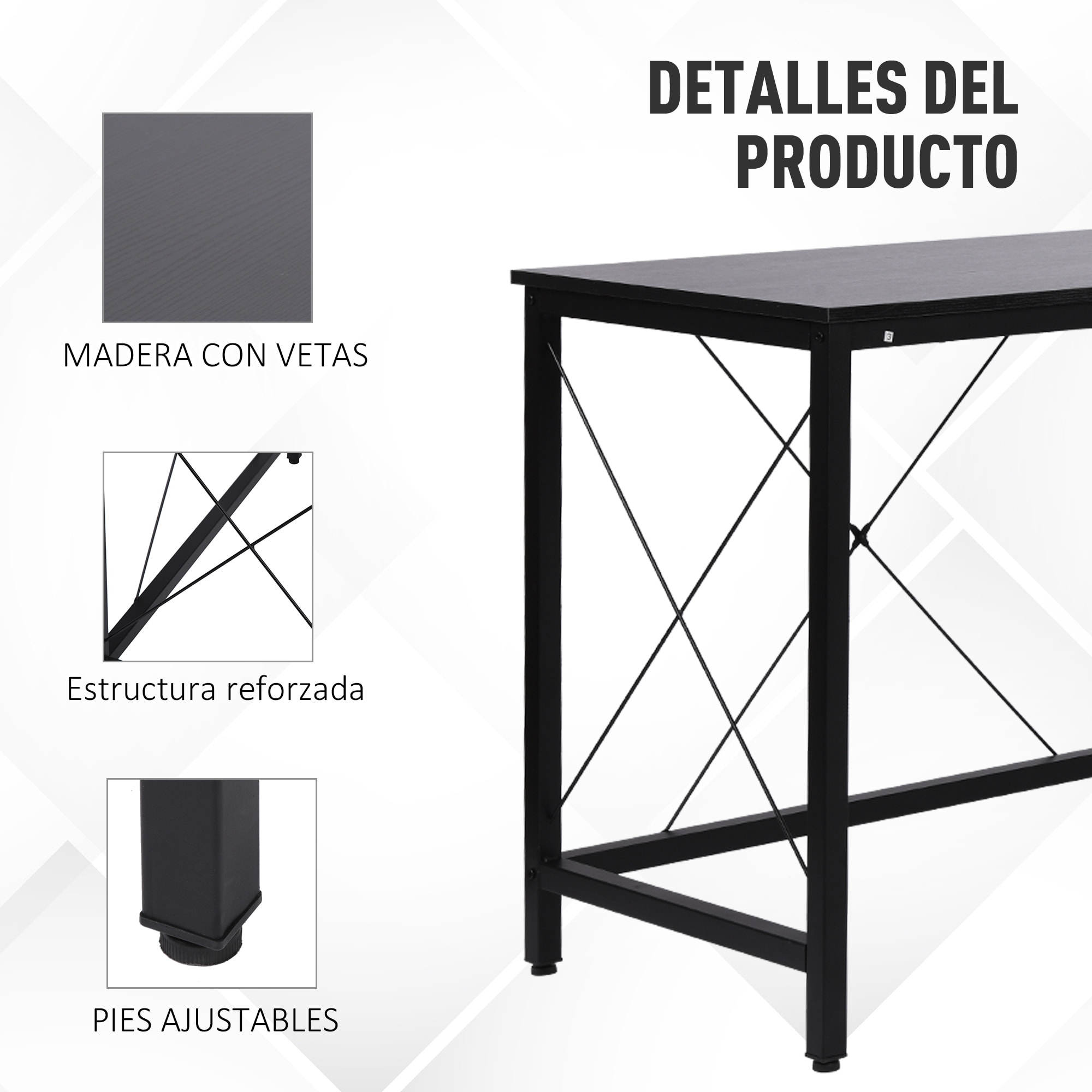 Mesa de Ordenador PC Esquinera de Forma L 150x150x76cm Negro