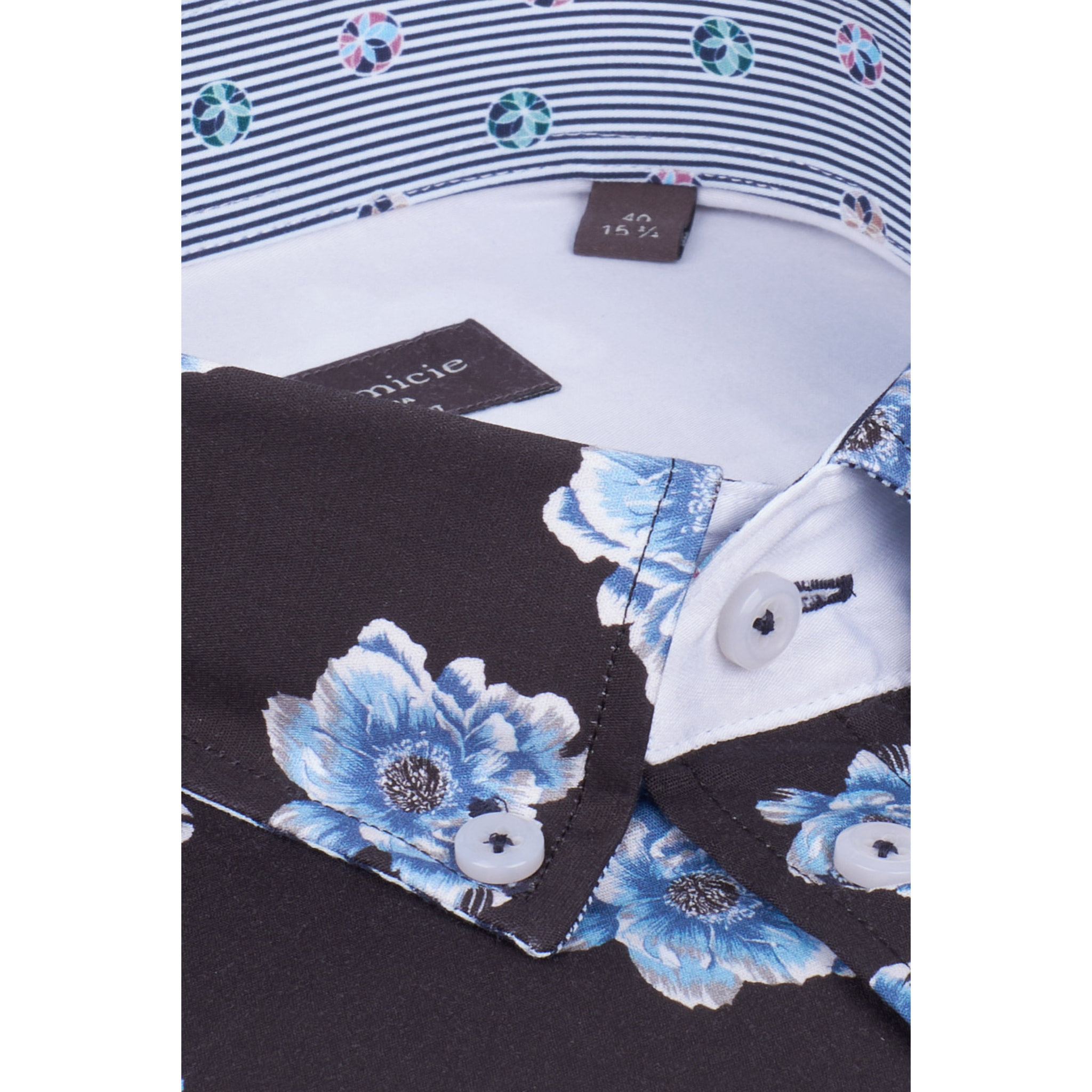 Camicia Uomo 1 Bottoni Button Down Slim Popeline Stampato Blu/Celeste