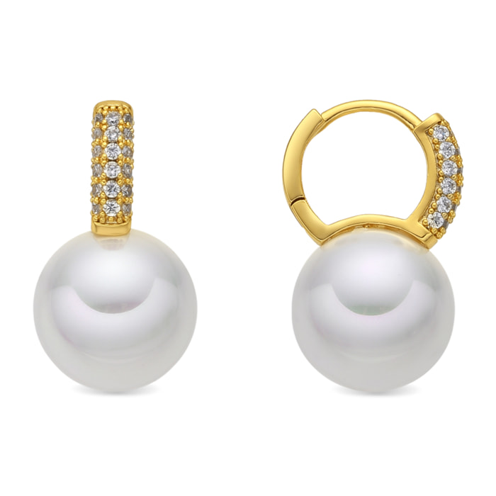 Pendientes acabado oro amarillo de 18k y Perla Blanca