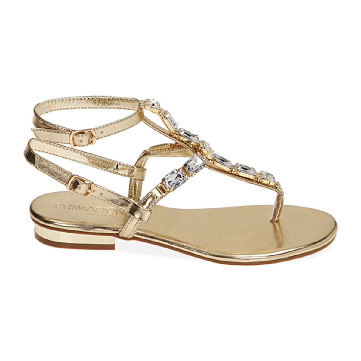 Sandalias planas con pedreria doradas