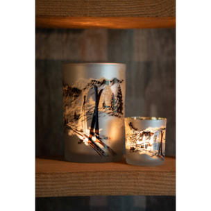 J-Line photophore scène ski - verre - blanc/marron - large - set de 2