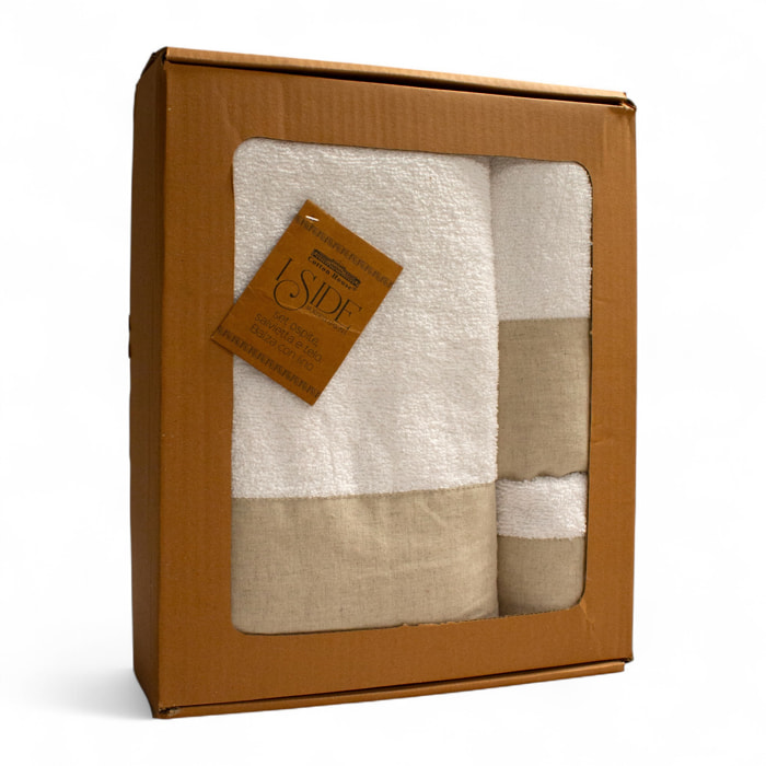 SET VISO, MANI E CORPO SPUGNA BIANCO CON BALZA IN LINO