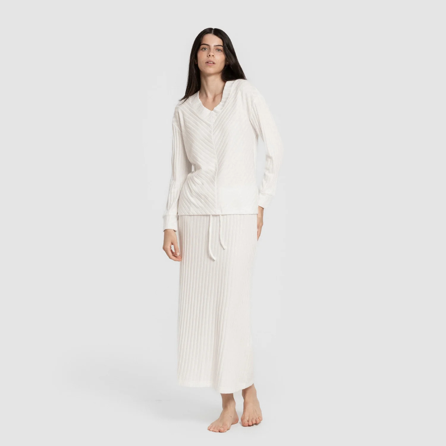 Falda midi polyamide canalé mujer