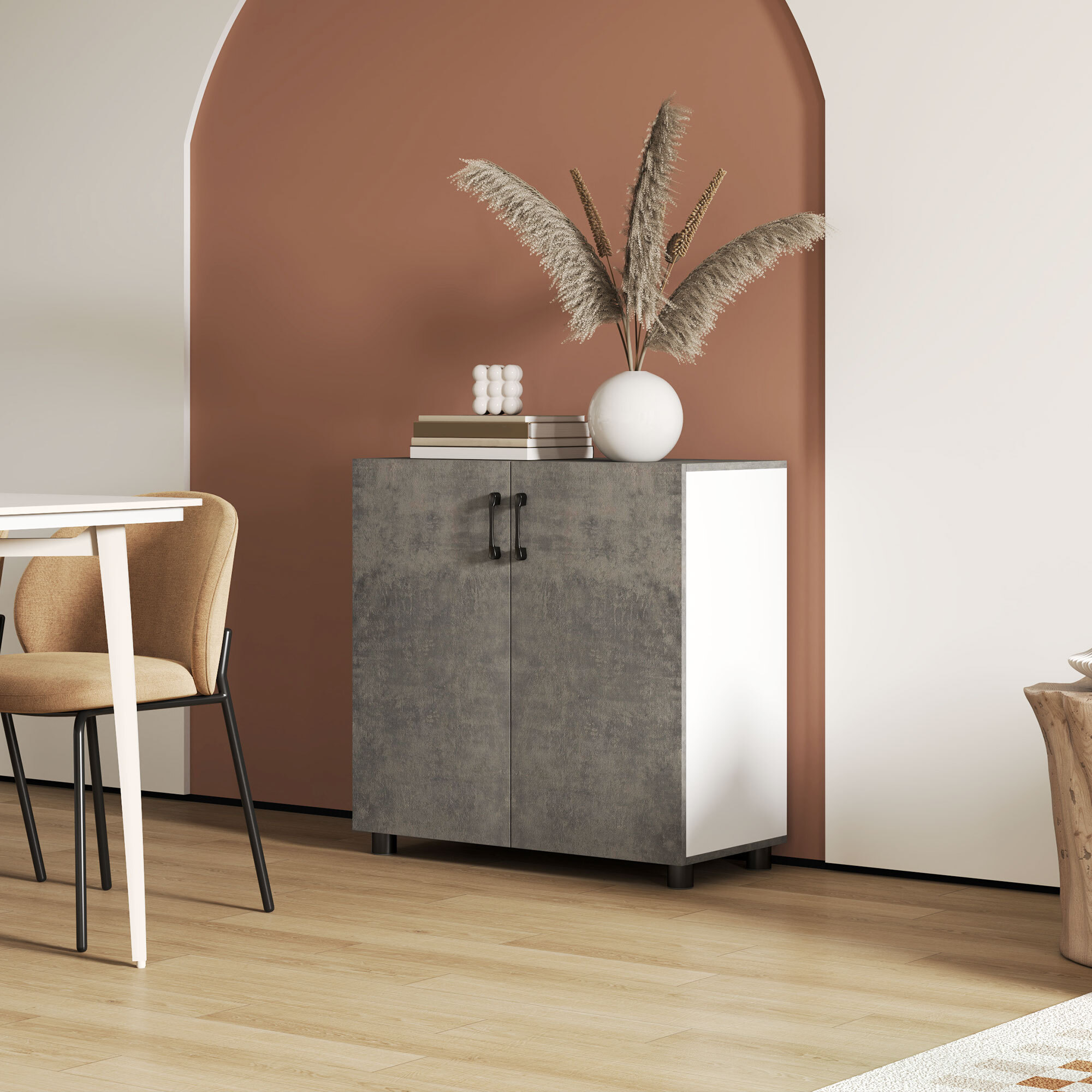 Aparador de 2 Puertas de Cierre Suave Aparador de Salón con Estante Mueble Auxiliar para Cocina Dormitorio Entrada 80x37x80 cm Gris Cemento y Blanco Brillo