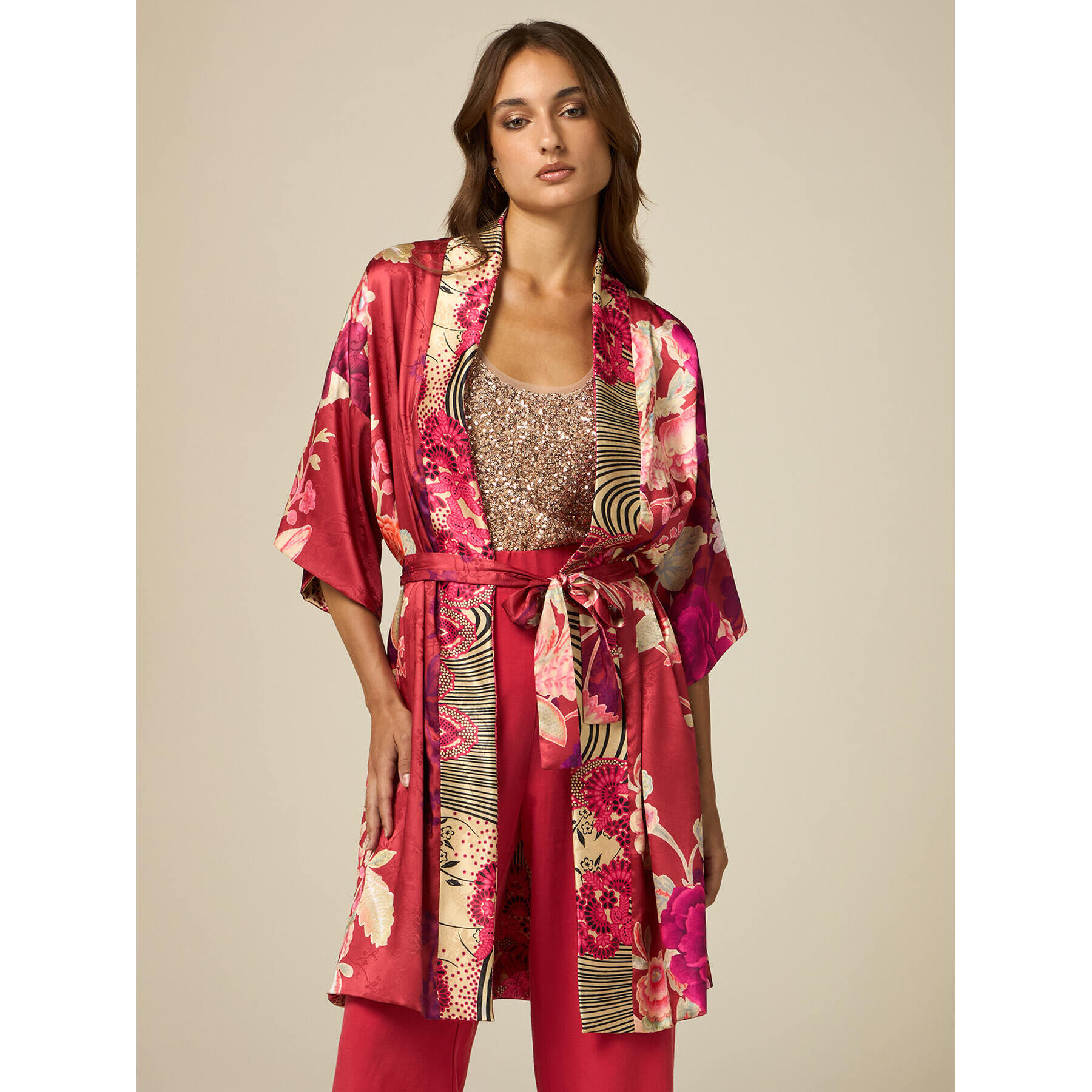 Oltre - Kimono reversible de raso - Rojo