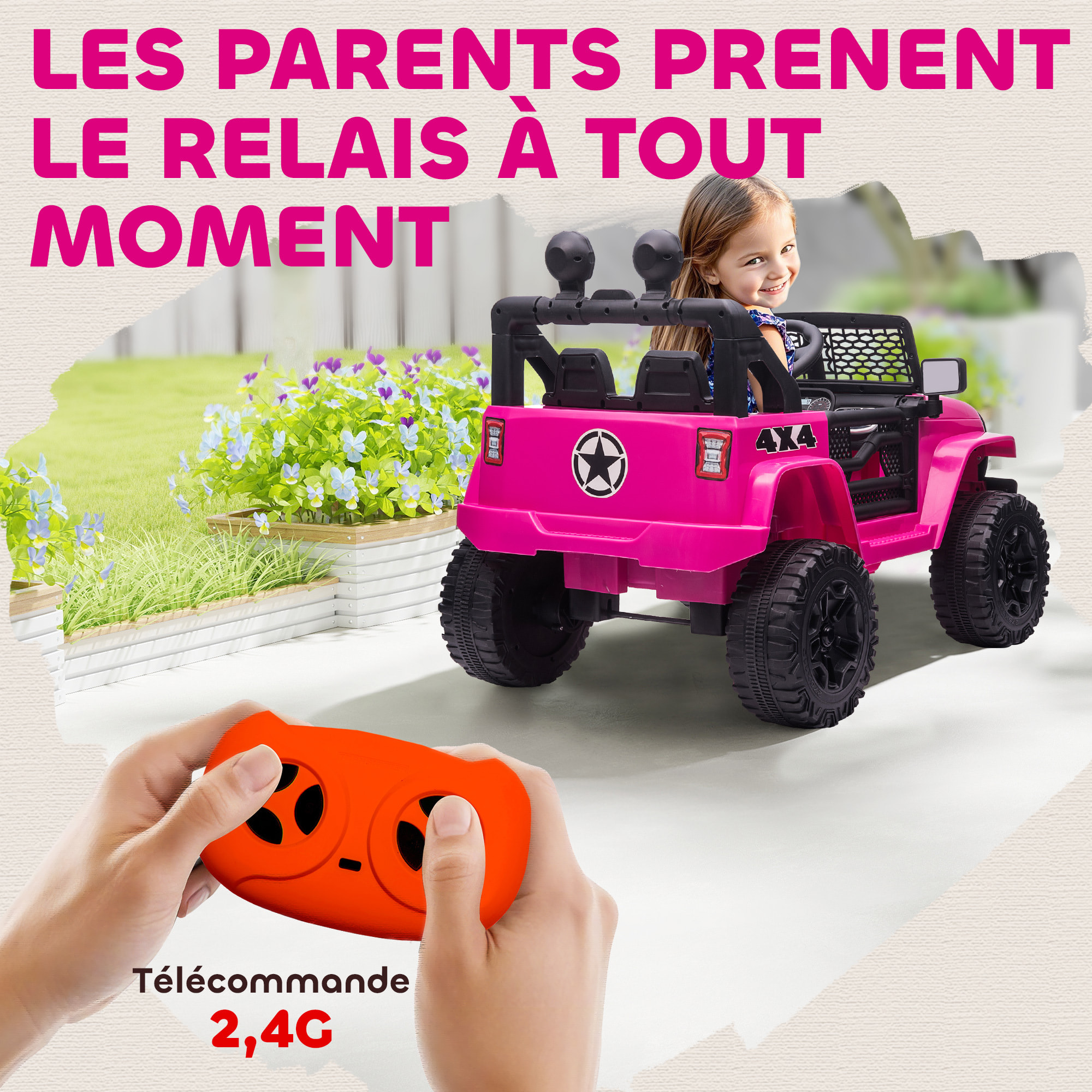 Voiture 4x4 électrique enfant 12 V 5 Km/h max. télécommande incluse effets lumineux sonores lecteur MP3 USB rose