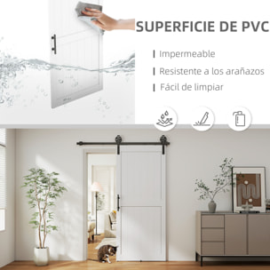 Puerta Corredera de Granero con Herrajes Puerta Corredera de Interior con Manija Rodillo y Guía de Suelo Mejorados para Baño Salón Sala de Estar 91,5x213,4 cm Blanco