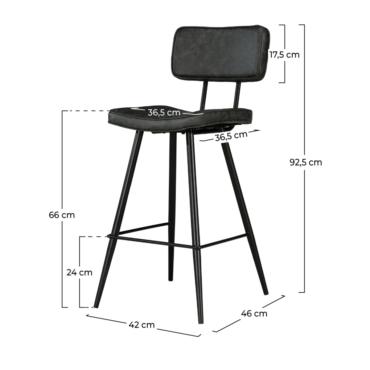 Lot de 2 chaises de bar mi-hauteur 66 cm cuir synthétique gris / noir - Texas