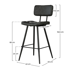 Lot de 2 chaises de bar mi-hauteur 66 cm cuir synthétique gris / noir - Texas