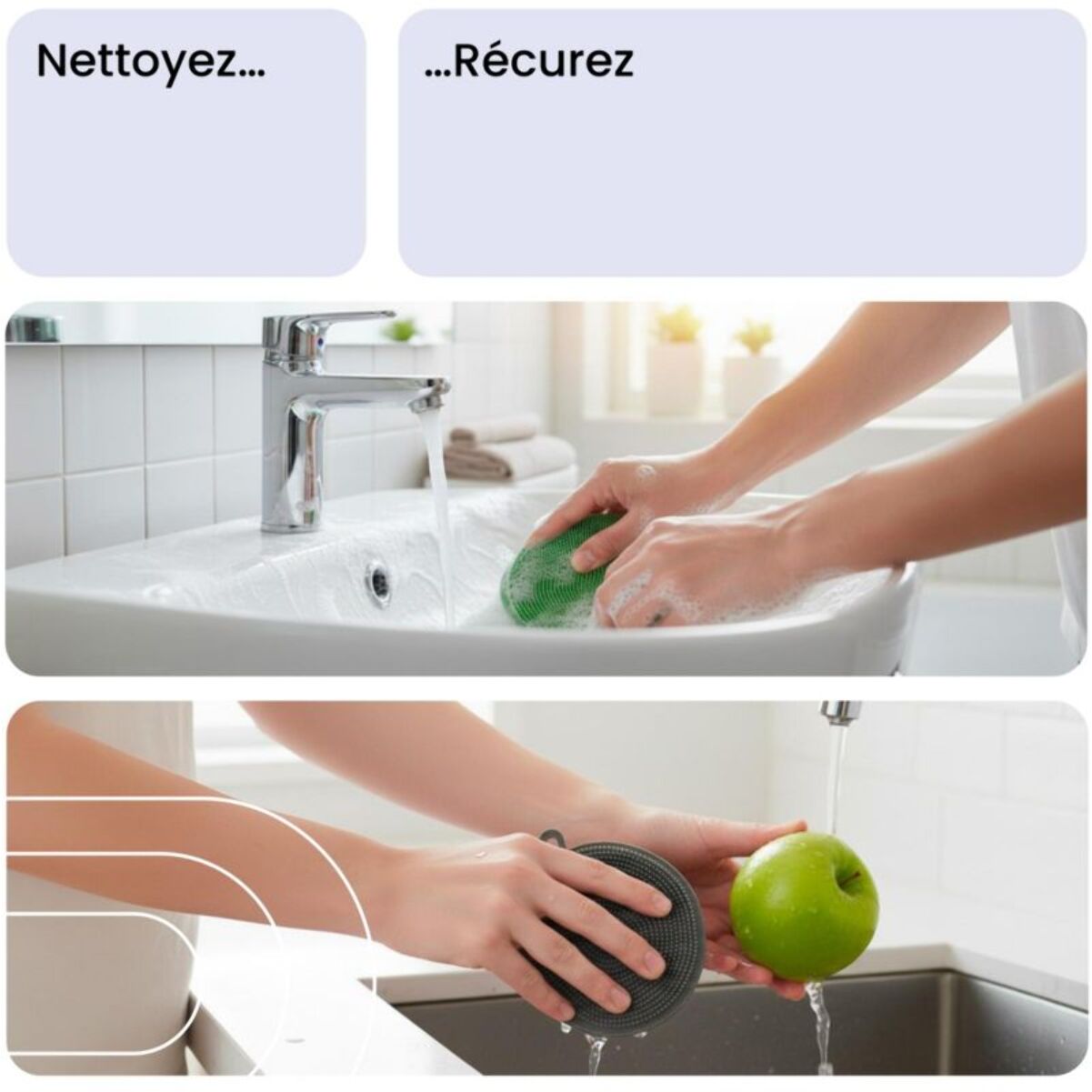 Eponge ESSENTIELB en Silicone x5 - Hygiénique et Réutilisable, Nettoyage Multi-usages, Surfaces et Anti-rayures