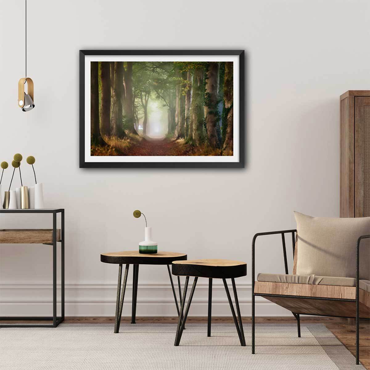 Affiche paysage sur le chemin Affiche sous cadre noir
