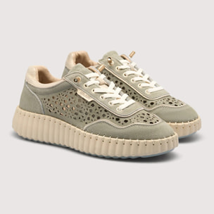 Sneaker Piel Troquelada Caqui - Sienna