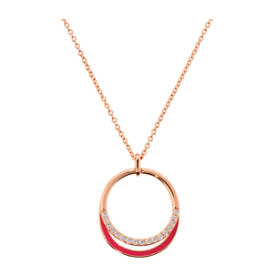 Collana con Pendente Doppio ad Anello in Pavé di Cubic Zirconia e Smalto Fucsia