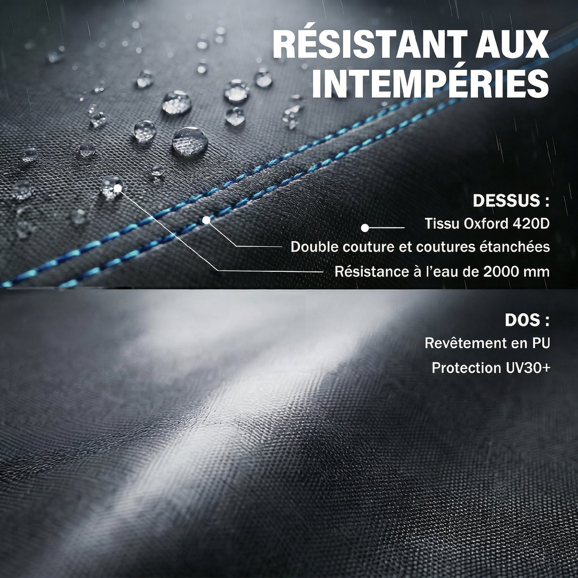 Housse salon de jardin imperméable avec évent tissu oxford 420D noir