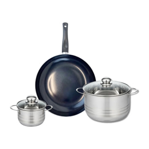 Ensemble de 1 Poêle de cuisson 32 cm et 2 faitouts 14 et 24 cm Elo Prima Brillant