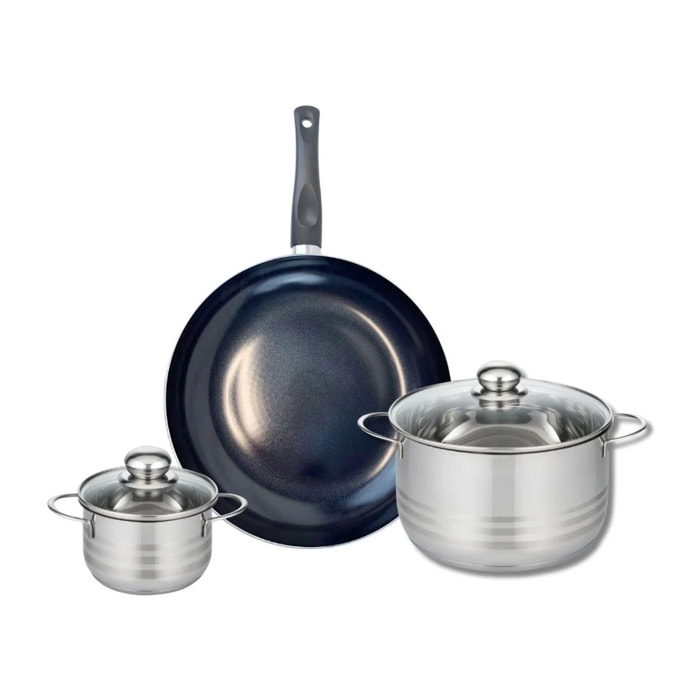 Ensemble de 1 Poêle de cuisson 32 cm et 2 faitouts 14 et 24 cm Elo Prima Brillant