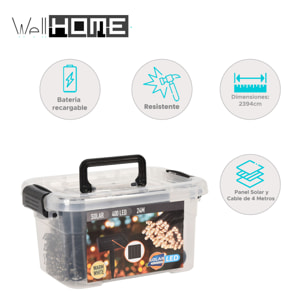 Guirnalda de luz led solar con 400 bombillas, panel solar policristalino y cable de 4 metros