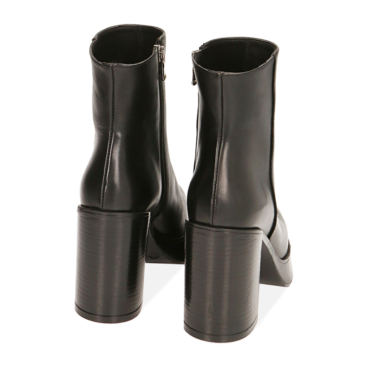 Botines de tacón platform negras en piel, tacón 10 cm