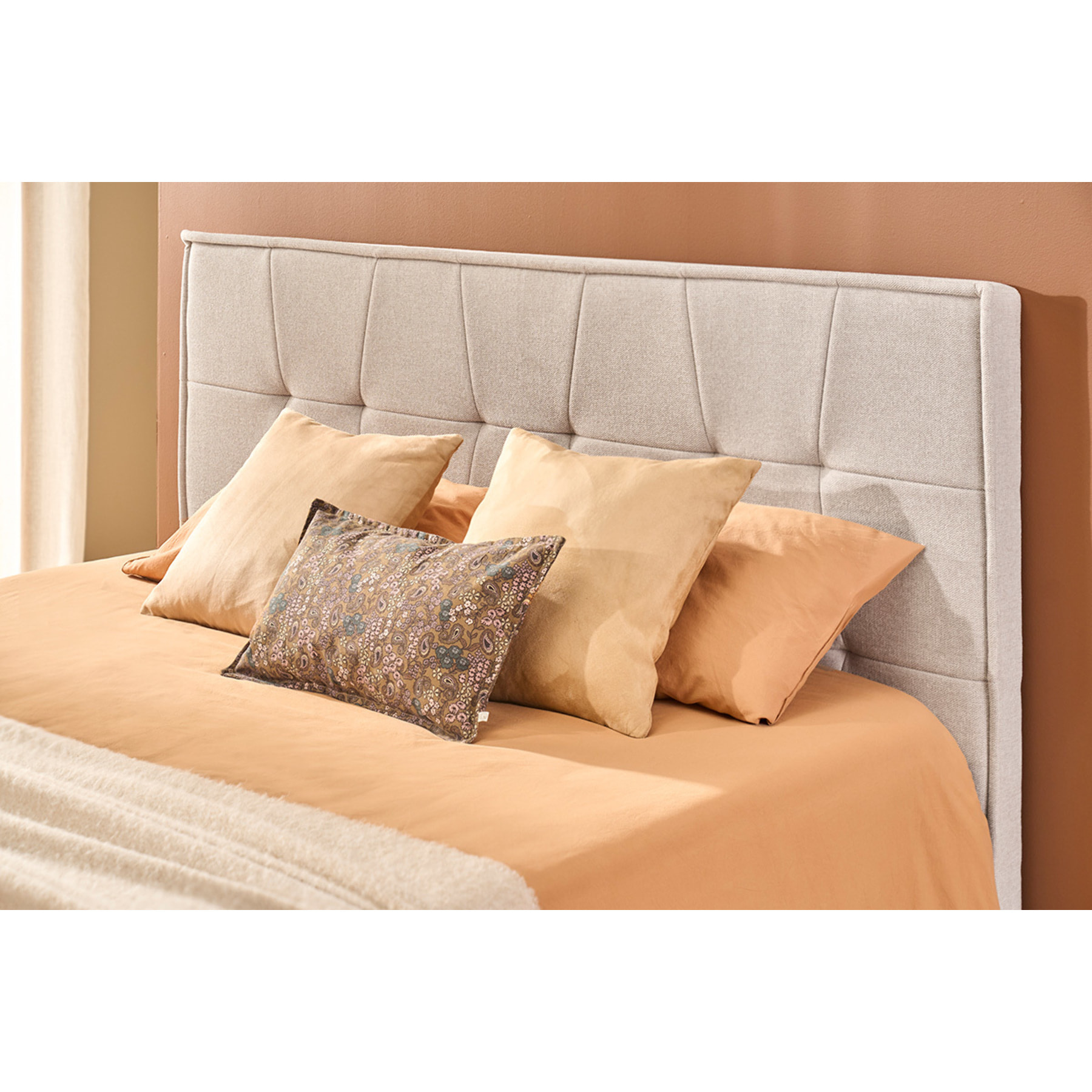 Tête de lit en tissu effet velours texturé beige L170 cm SUKA