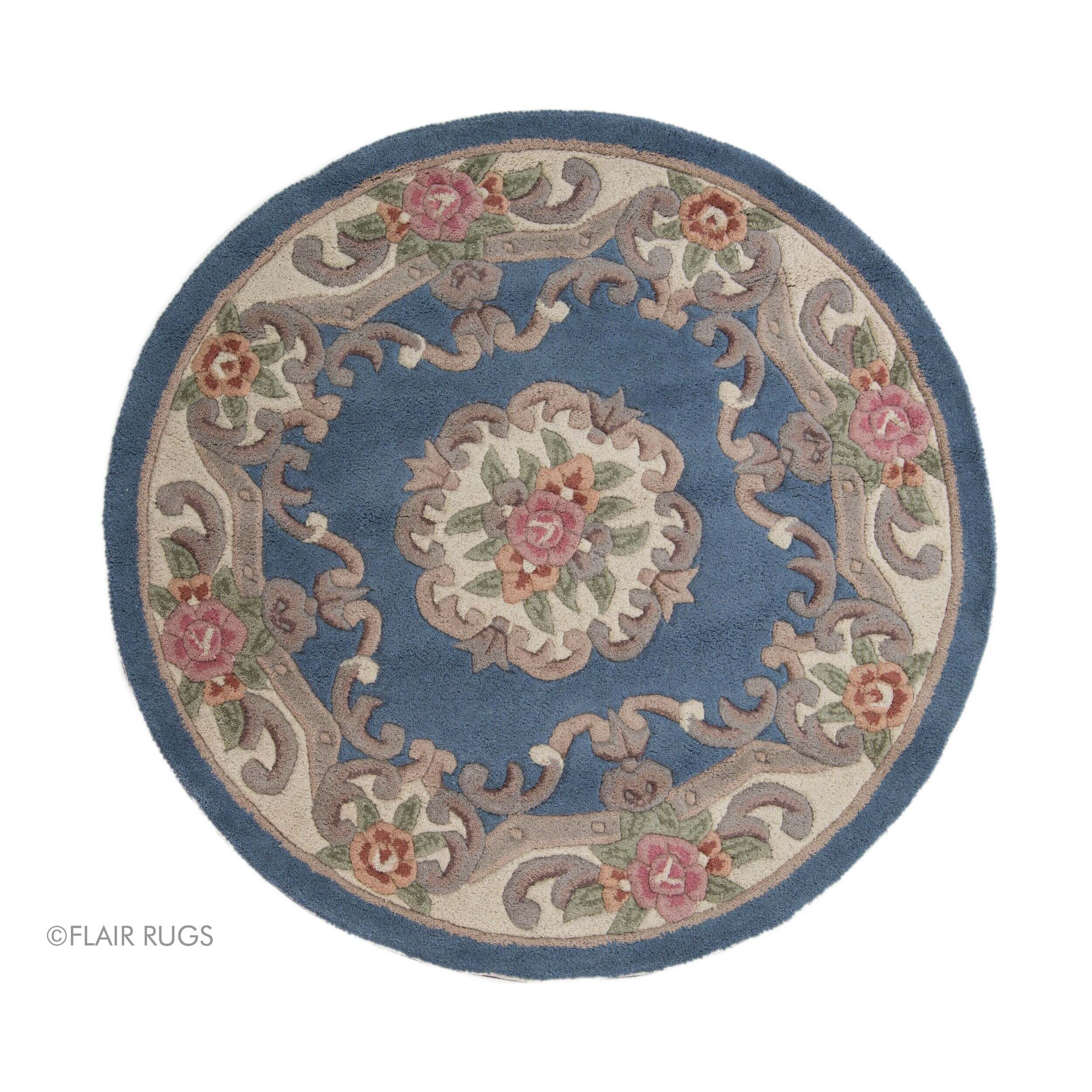 Tapis en laine rond AUBUSSON Bleu