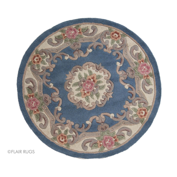 Tapis en laine rond AUBUSSON Bleu