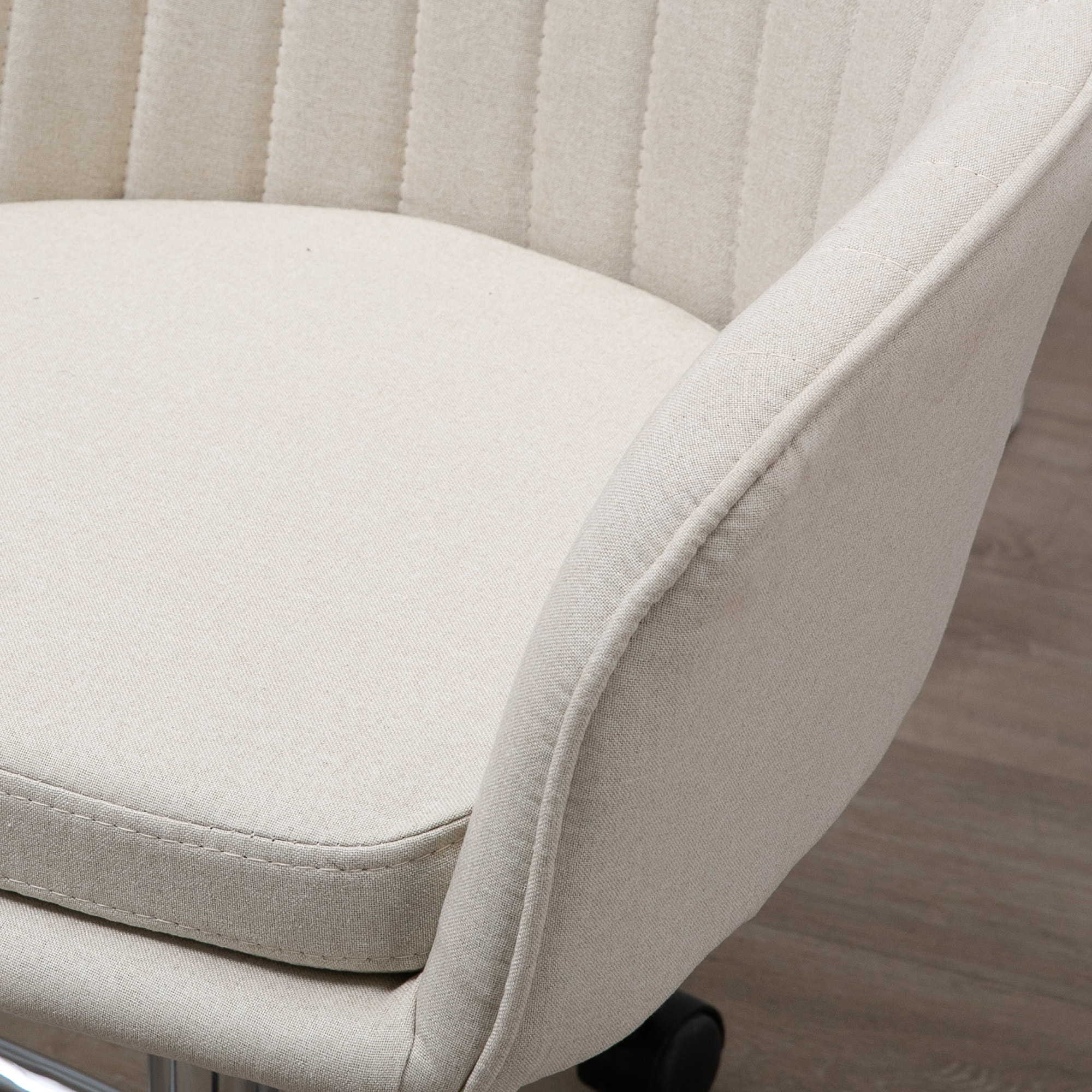 Silla de Oficina Silla de Escritorio Giratoria Tapizado en Lino con Altura Ajustable y Reposabrazos para Estudio Dormitorio Tocador Carga 120 kg Beige