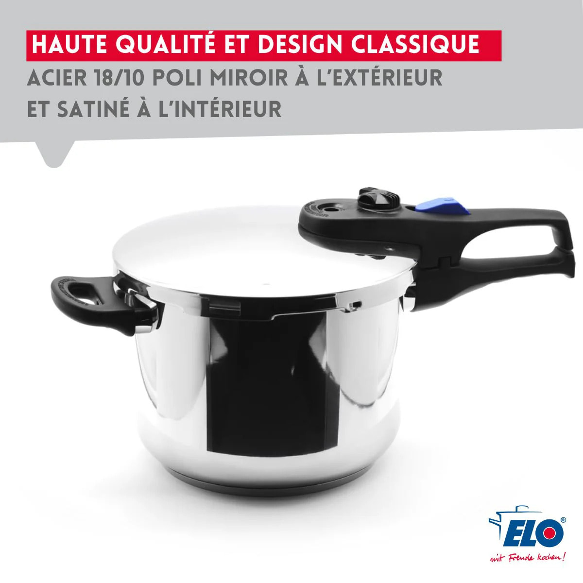 Autocuiseur vapeur en acier inoxydable 18/10 22 cm 3 à 6 litres Elo Praktika Plus XL