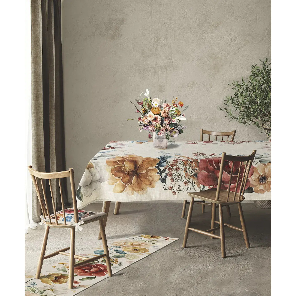 Tovaglia floreale antimacchia e lavabile 100% polylino BLOSSOM