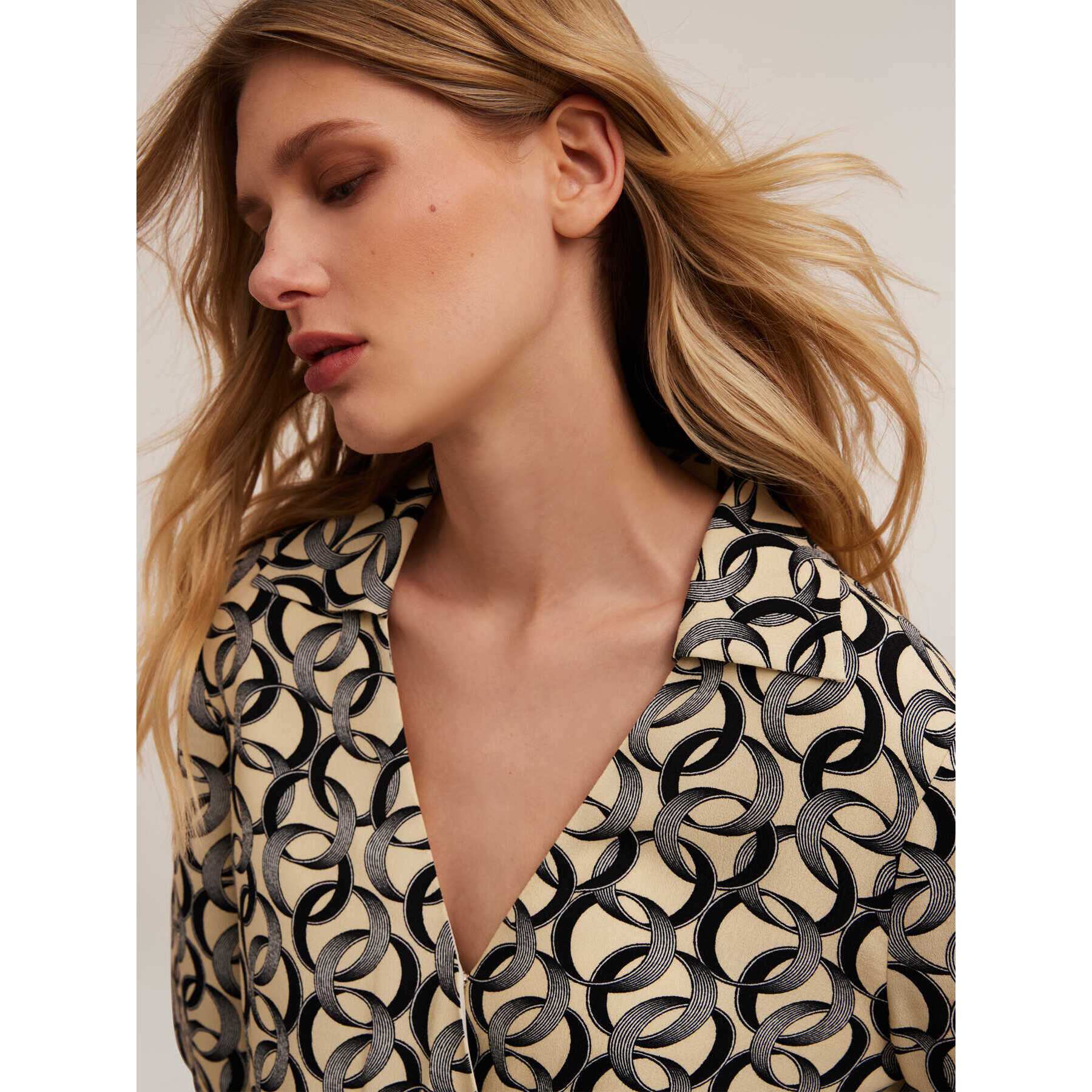 Motivi - Vestito midi in viscosa fantasia anelli - Beige