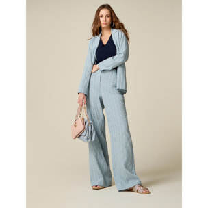 Oltre - Pantaloni palazzo gessati effetto crinkle - Azzurro