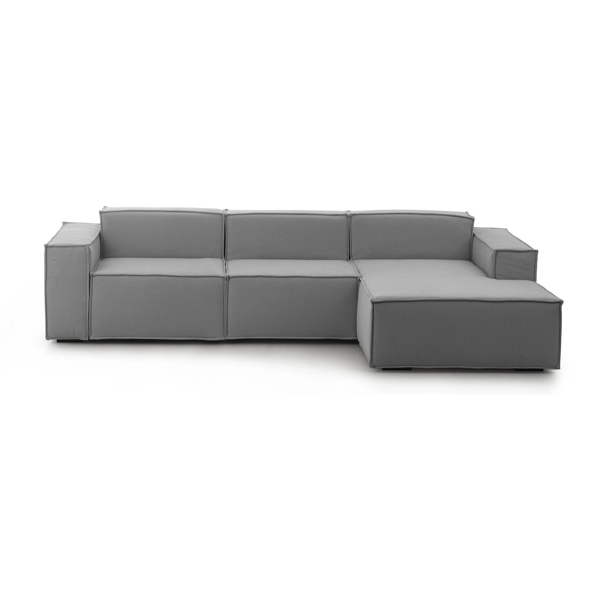 Divano fisso Giovanna, Divano componibile a 3 posti con penisola destra, 100% Made in Italy, Sofà moderno in tessuto, Cm 300x170h70, Grigio