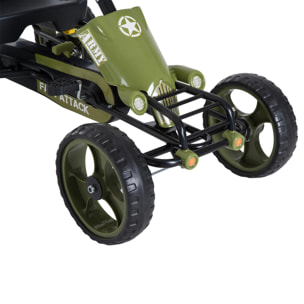 Vélo et véhicule pour enfants kart à pédales militaire siège réglable frein manuel roues AR EVA acier vert noir