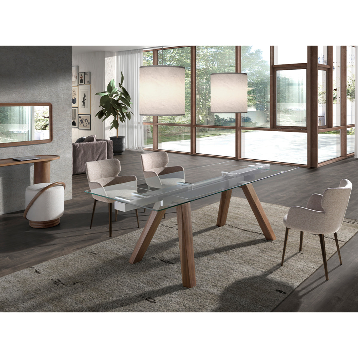 Silla con reposabrazos con asiento y respaldo tapizados en tela marrón jaspeada patas de acero inoxidable en marrón metal 58x59x80cm