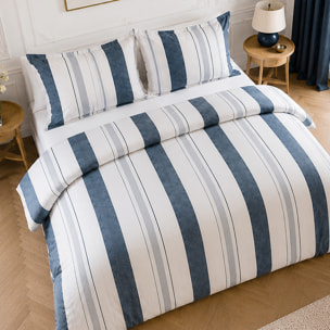Parure housse de couette 100% percale de coton rayures verticales larges et fines - SIROUND