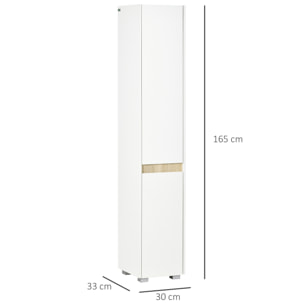 kleankin Armario Alto de Baño Columna Auxiliar de Baño de 5 Niveles con Estantes Ajustables Armario Multiusos para Ducha Aseo Dormitorio 30x33x165 cm Blanco