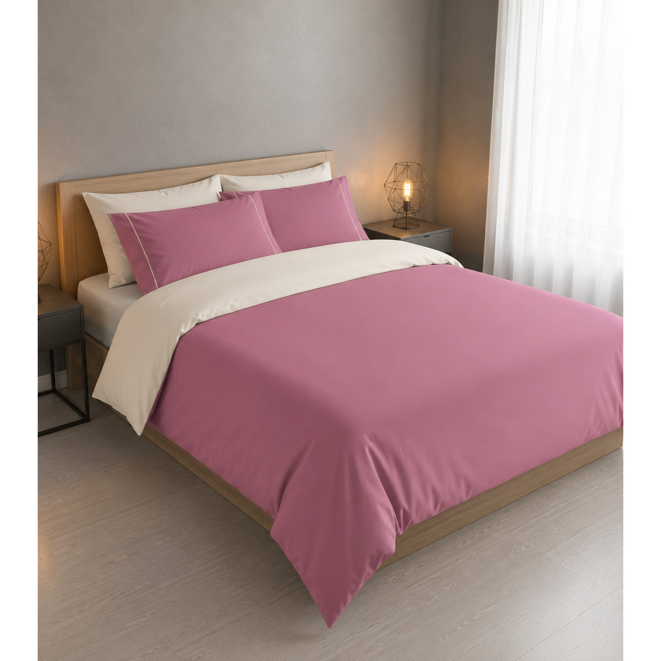 Parure Copripiumino Double-Color IPERSAN Puro Cotone Malva/Panna