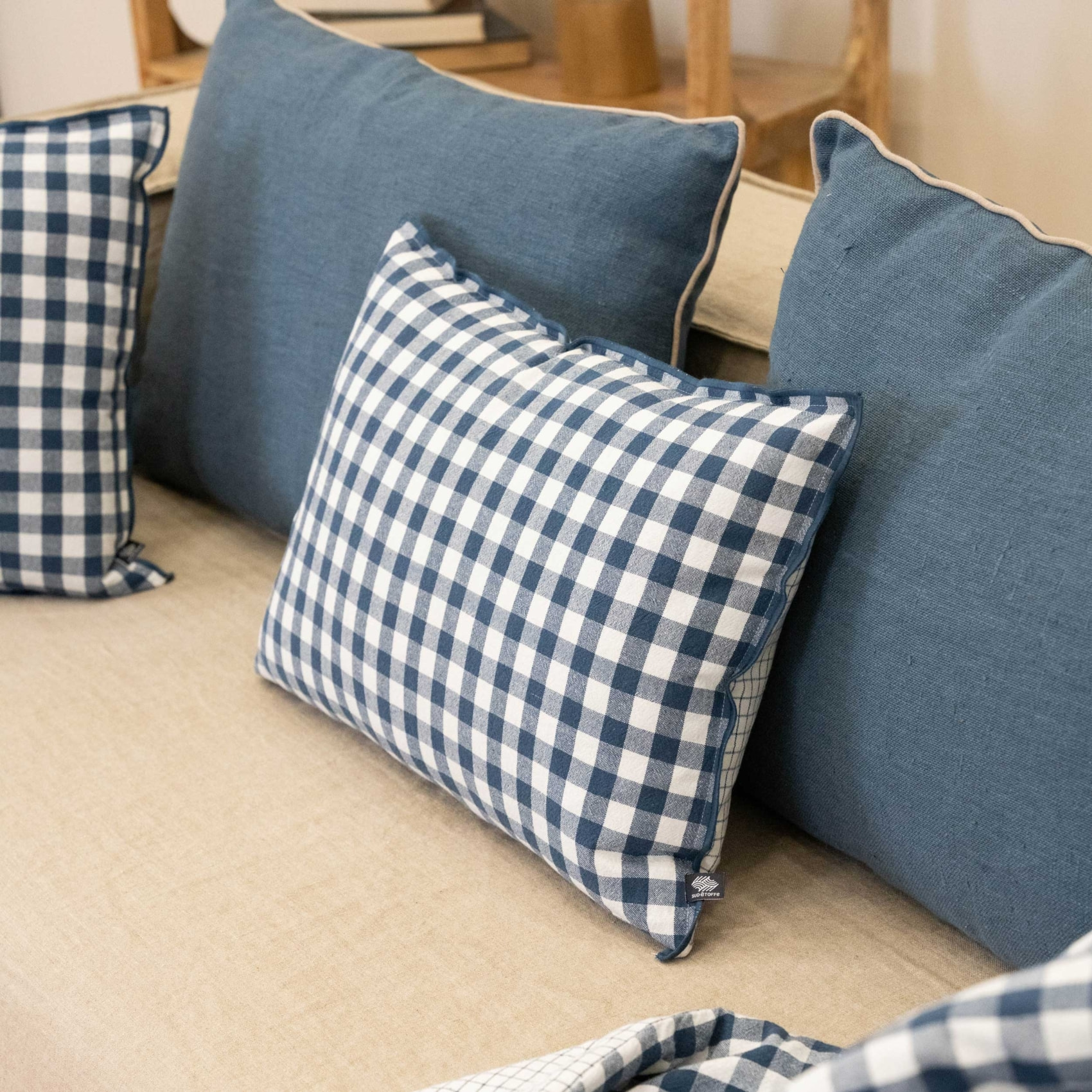 Édredon motif vichy en coton - Bleu