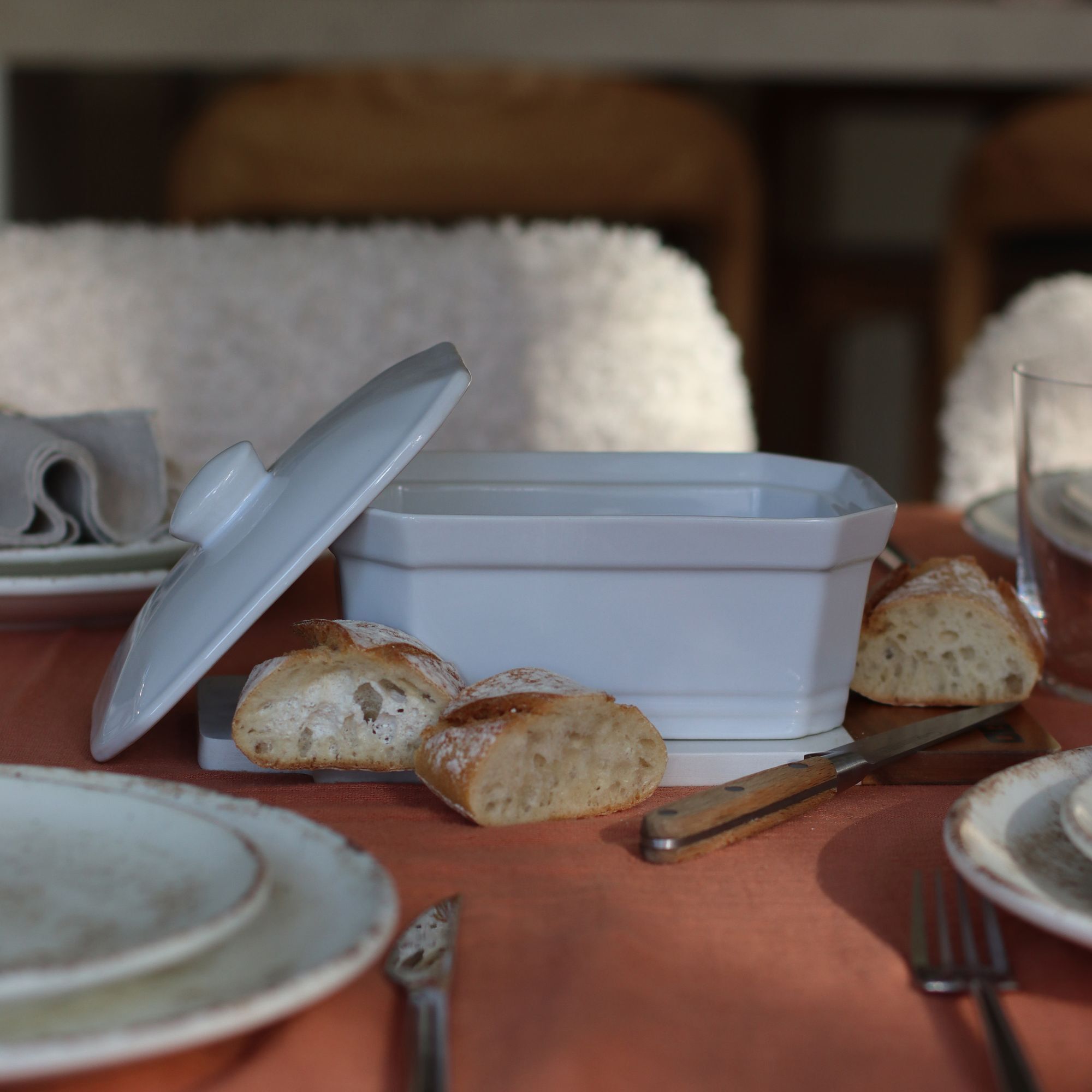 Terrine rectangulaire en grès blanc 17x13cm