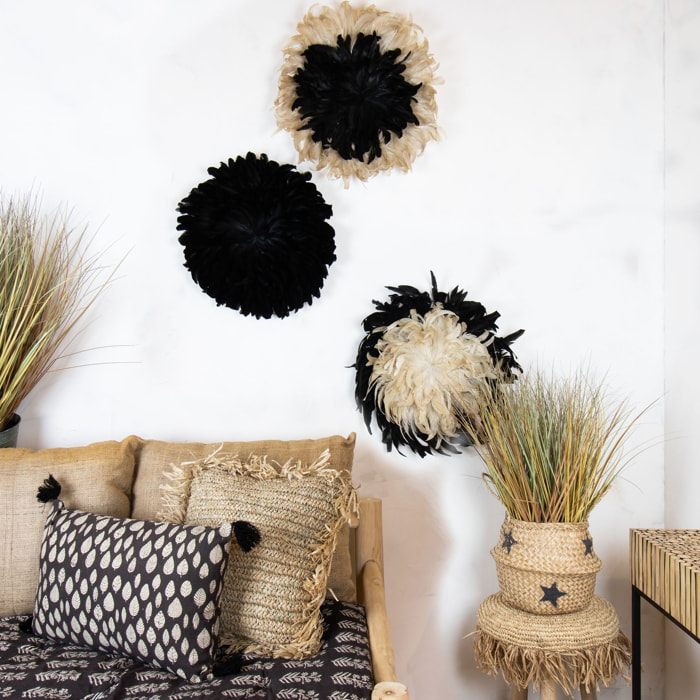 Décoration murale noire en plumes de coq 50cm PLUMET