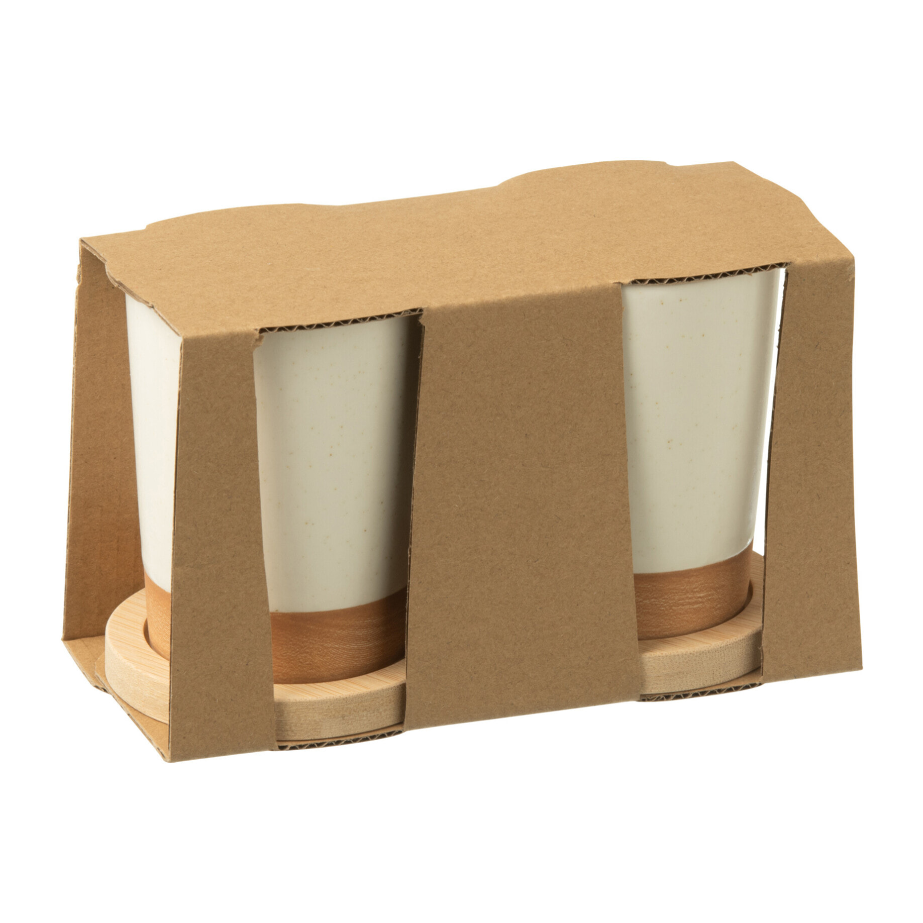 J-Line tasse + base bambou - céramique - blanc/naturel - boîte de 2