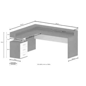 Scrivania Dcerretell, Scrittoio angolare con sopralzo, Scrivania ufficio multiuso, 180x90h160 cm, Rovere