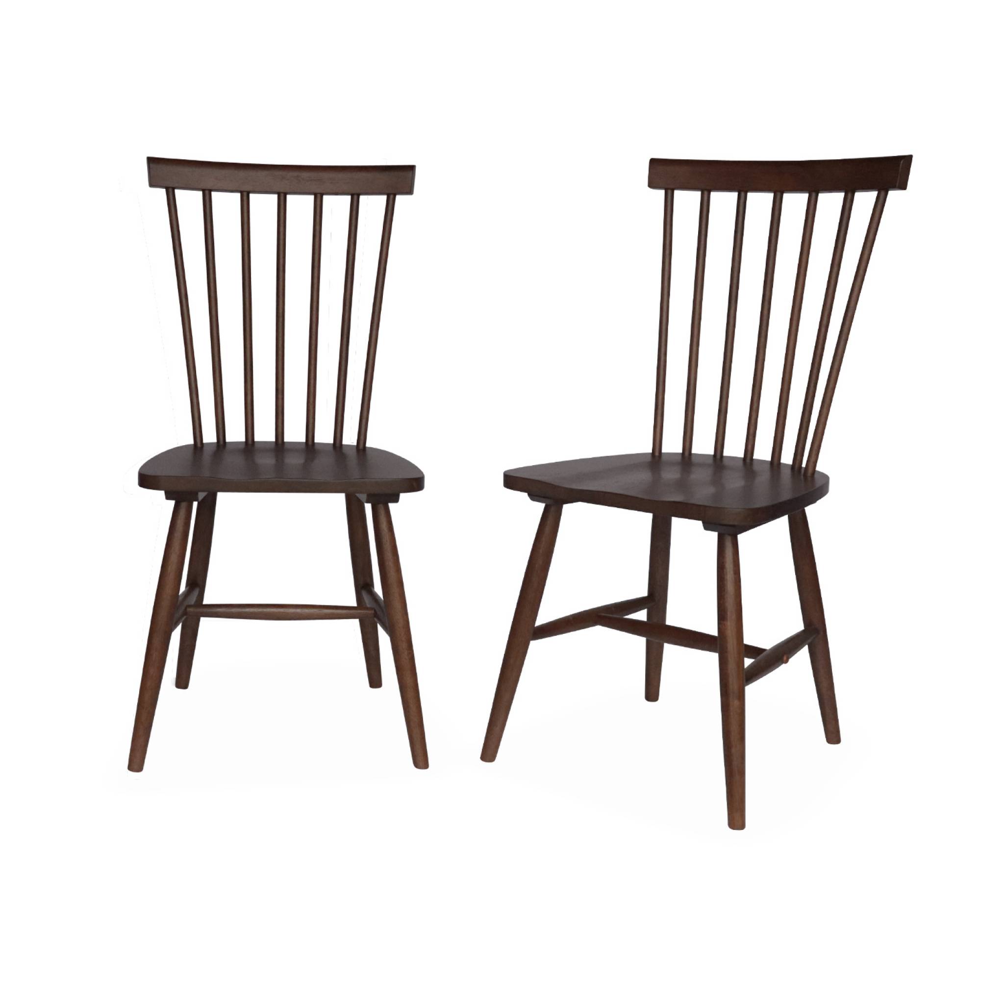 Lot de 2 chaises noyer à barreaux en bois d'hévéa. ROMIE. L 50.8 x P 44.2 x H 90cm.