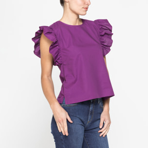BLUSA CON MANICHE ARRICCIATE IN COTONE