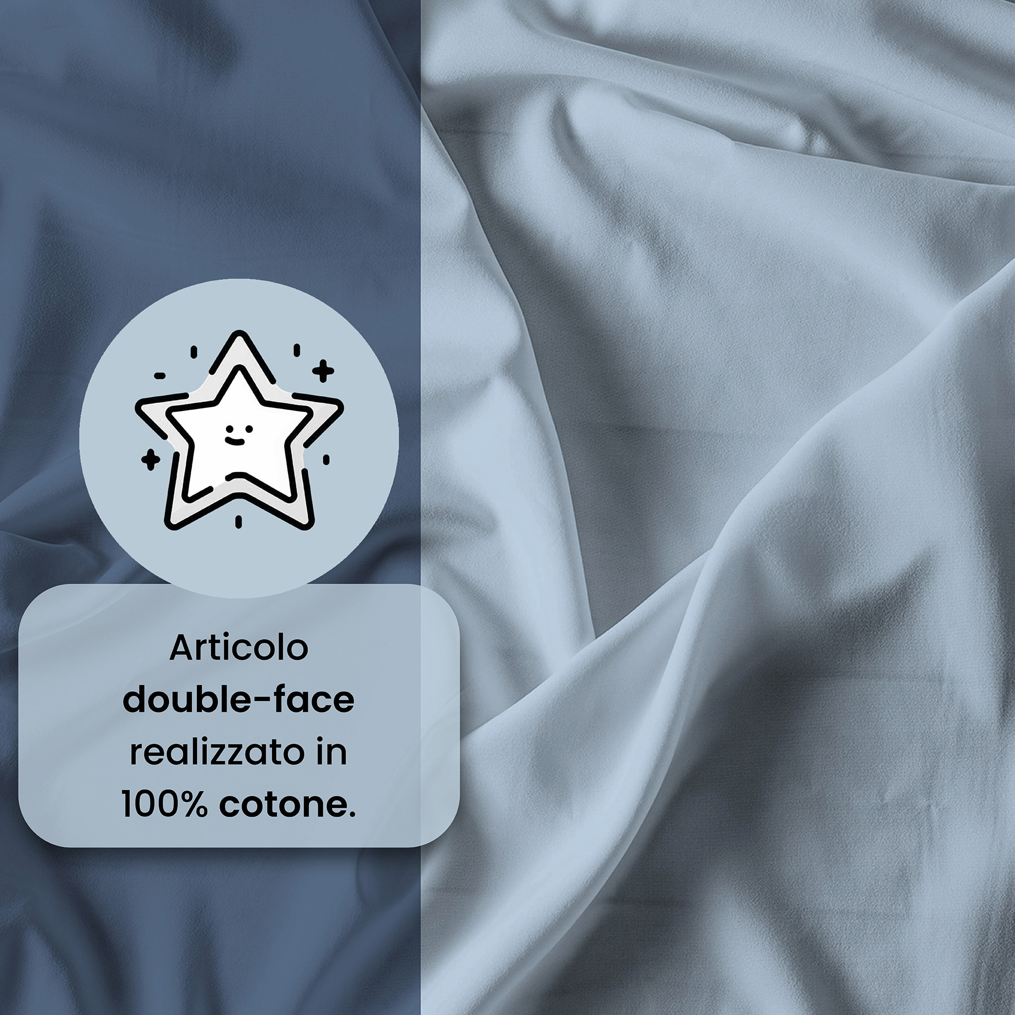 COMPLETO LETTO NATURAL COLOR, 100% Cotone, Made in Italy - AVIO/AZZURRO