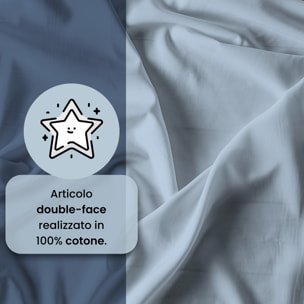 COMPLETO LETTO NATURAL COLOR, 100% Cotone, Made in Italy - AVIO/AZZURRO