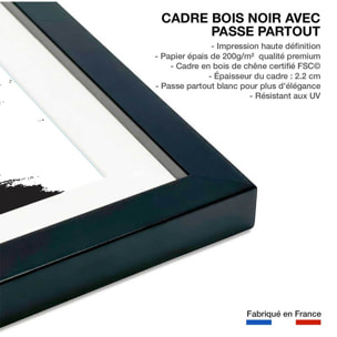 Poster surfing les landes Affiche + cadre en bois - Noir